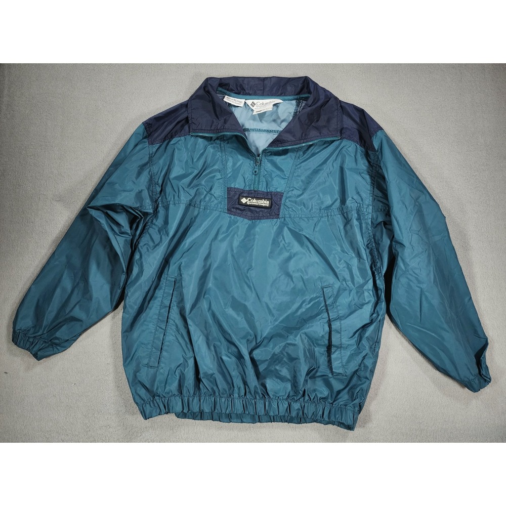Vintage Columbia Kids Vintage Windbreaker Quarterzip Youth 10/12 90's Blue Green